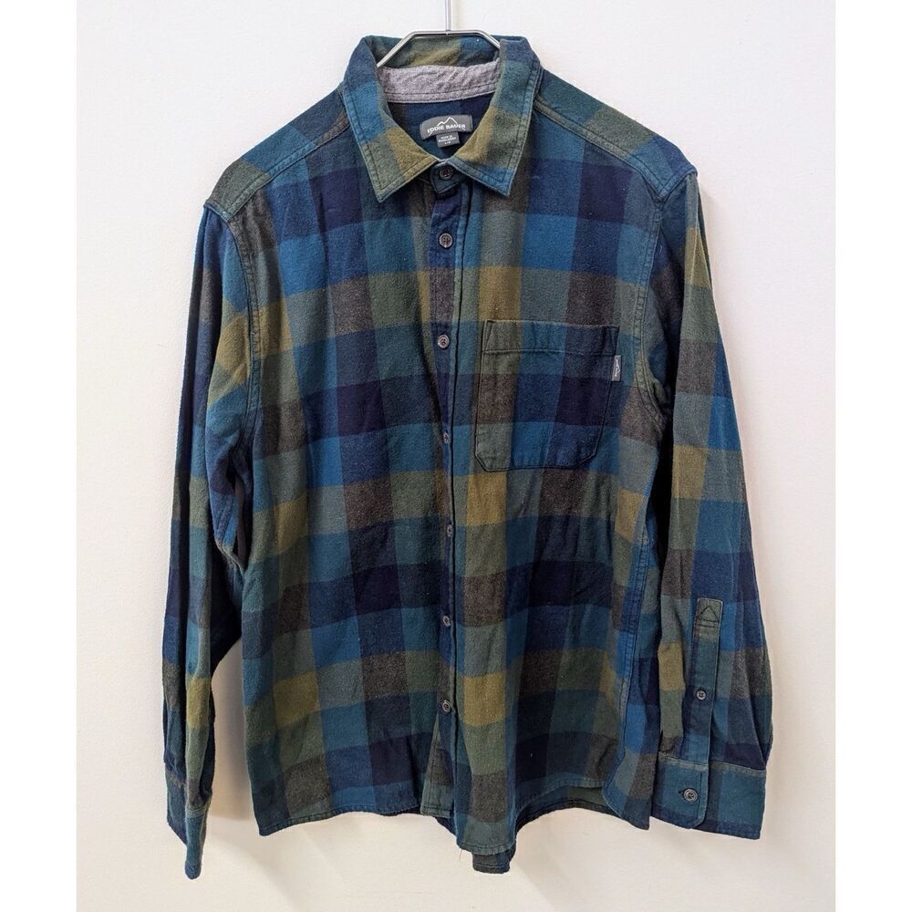 Mens Eddie Bauer Flannel Plaid Shirt Size‎ Large Blue Green